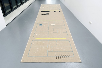 Horstmann Untitled (Oderberger Strasse 10), 2017, Linen, gouache, acrylic, 150 x 572 cm